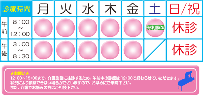 足立区保木間の、ふちえ整骨院 診療時間表