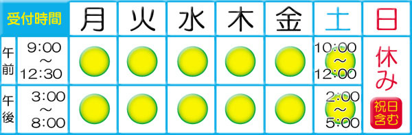 はらだよしお治療院診療時間表