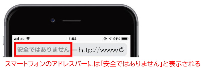 スマートフォンには「安全ではありません」と警告が表示されるようになりました